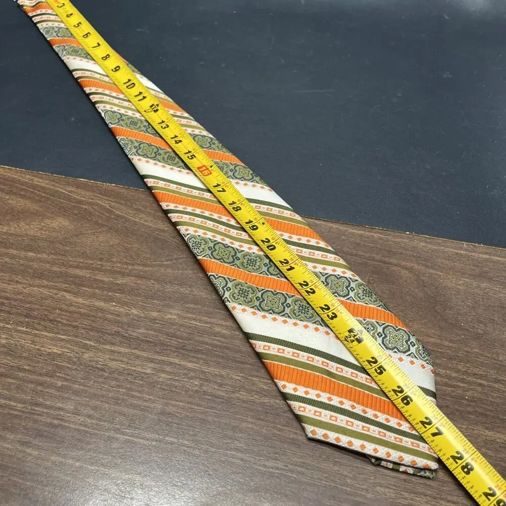 Vintage Cohen’s by DAMON Mens Necktie 1960s Orange Green White Textured, Texas